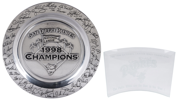 1998 Tony Gwynn San Diego Padres NL Champions Commemorative Plate and NL West Champions "Padres Wives Best in West" Glass Plaque (Gwynn LOA)